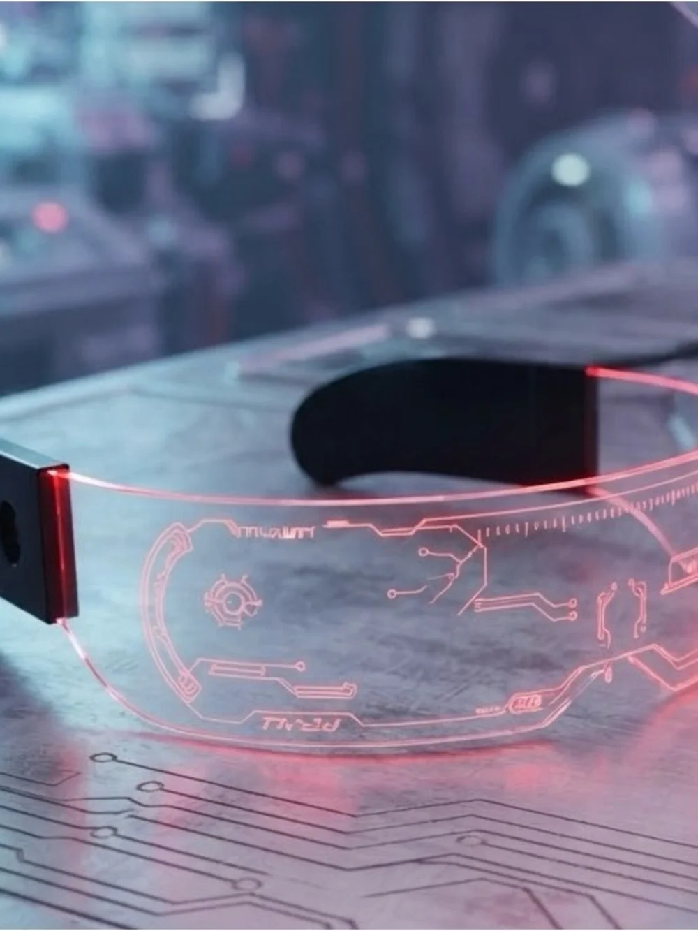 Blue LED Smart Visor Glasses - Futuristic Wearable Display